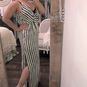 Sage size medium black & white striped maxi dress